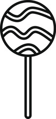 Simple line drawing of a round lollipop with a swirl design, representing sweetness and childhood treats