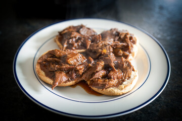 ready to eat - pulled game meat from a roebuck, a delicious meal