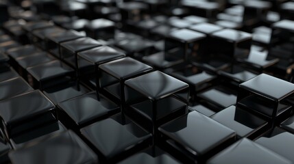 Obraz premium Array of glossy black cubic blocks in high contrast