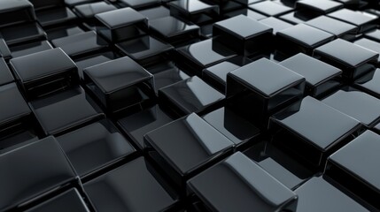 Fototapeta premium Sleek black cubes creating a modern, futuristic surface.