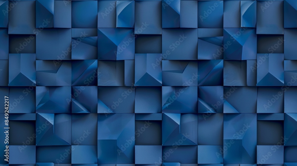 Poster blue geometric pattern with 3d shapes in repeating form.