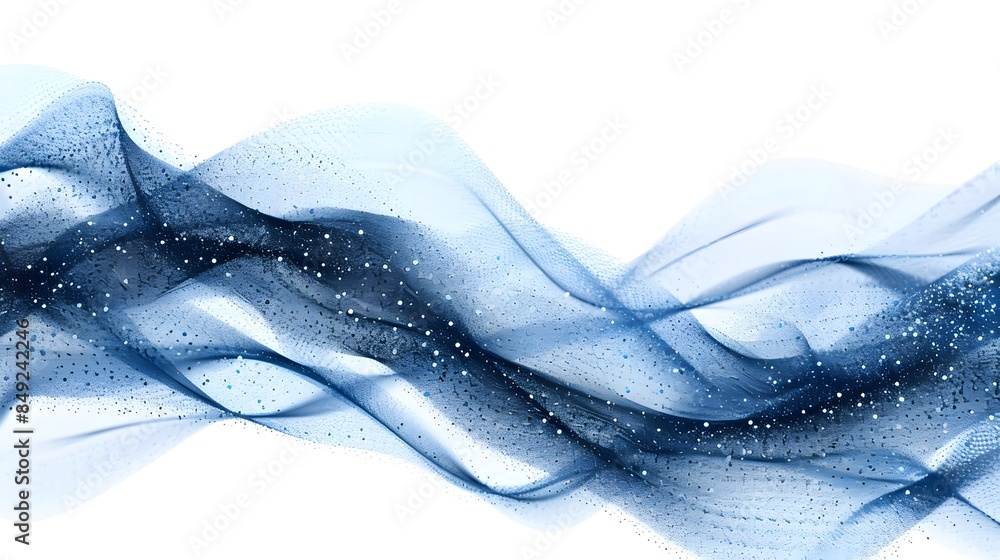 Poster abstract wave of particles on a white background, showcasing interlacing lines and points, represent