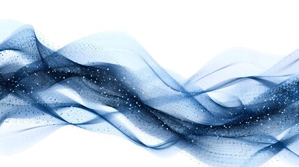 Abstract wave of particles on a white background, showcasing interlacing lines and points, representing digital connection of elements.