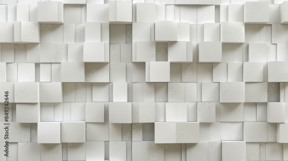 Poster abstract white 3d cubes creating a geometric pattern.