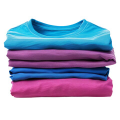 3 Set of Folded Dark Blue, Light Blue, Turquoise, Magenta, and Purple Tees and Sweaters isolated on transparent background, PNG file - Mockup Template for Artwork Design