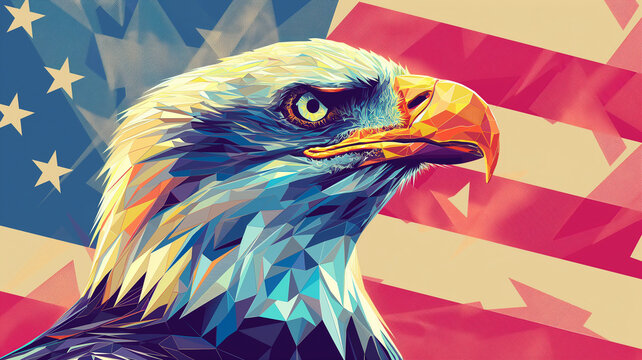 Unique Vector Graphic Artwork of Bald Eagle Head with US Flag Background, Celebrating American Independence