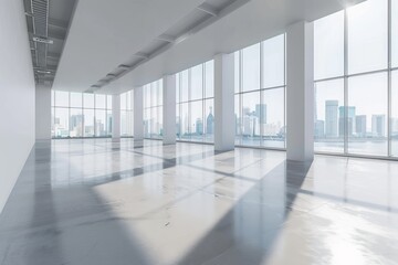 Obraz premium Empty white office with glass room and panoramic window