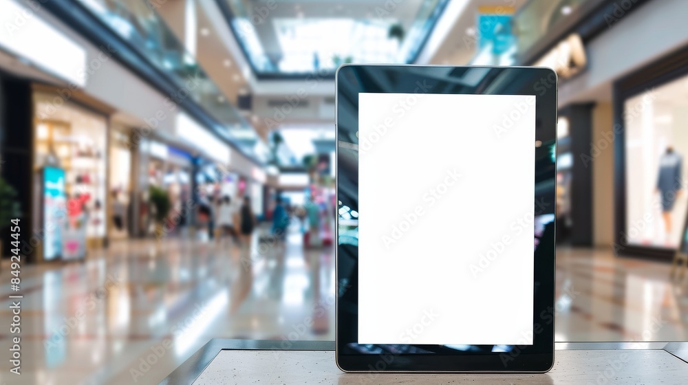 Poster a shopping mall corridor with a digital information display. technology and commerce concept. comput