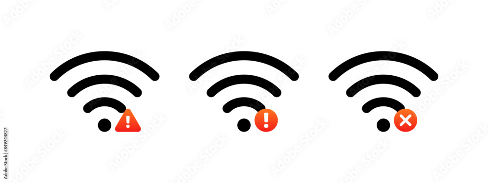 Poster wi-fi set icons. connection error icons. linear and flat styles. vector icons.