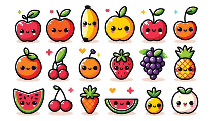 Collection of cute fruit characters on white background