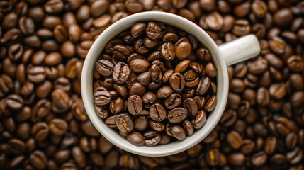 Fototapeta premium Coffee beans on a coffee cup