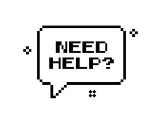 Need help banner. Pixel message bubble icon. Linear style. Vector icon.