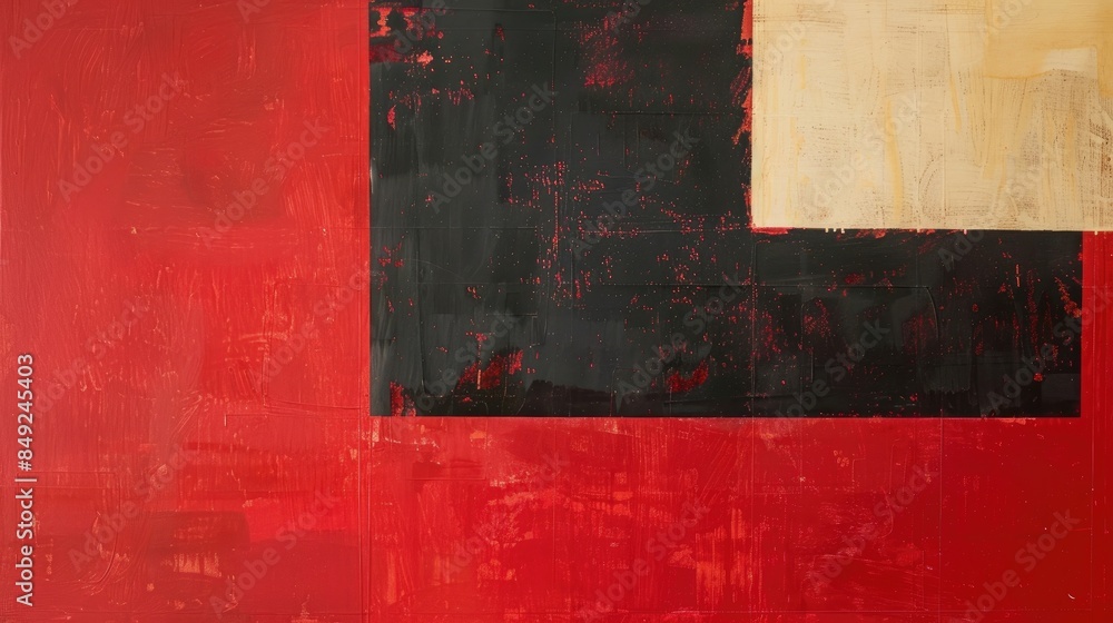 Poster red and black intersect in a square with a hint of pale yellow visible between them