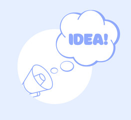 Idea banner. Megaphone icon. Cloud Thought Icon. Flat style. Vector illustration.