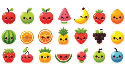 Obraz premium Collection of fruit cartoons on a white background