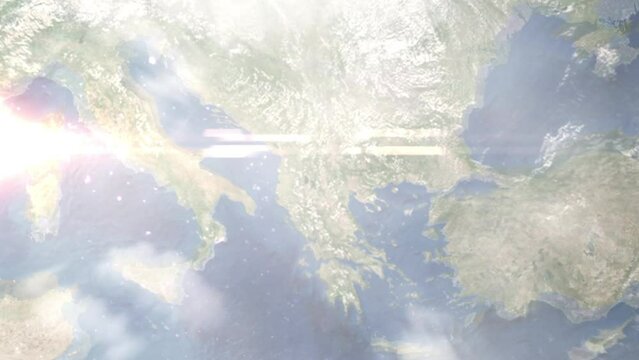 Zoom in from space and focus on Bitola, Macedonia. 3D Animation. Background for travel intro. Elements of this image furnished by NASA