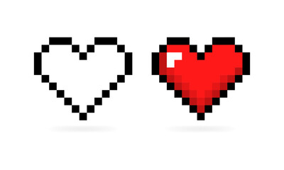 Heart set icons. Pixel heart icons. Flat style. Vector icons.