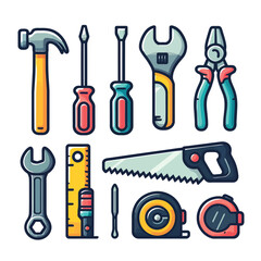 Collection of a construction tools on a white background