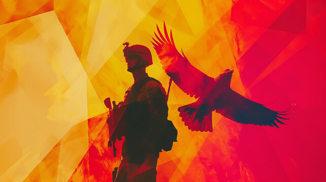 Bald Eagle and US Flag with US Soldier on Abstract Background - Powered by Adobe