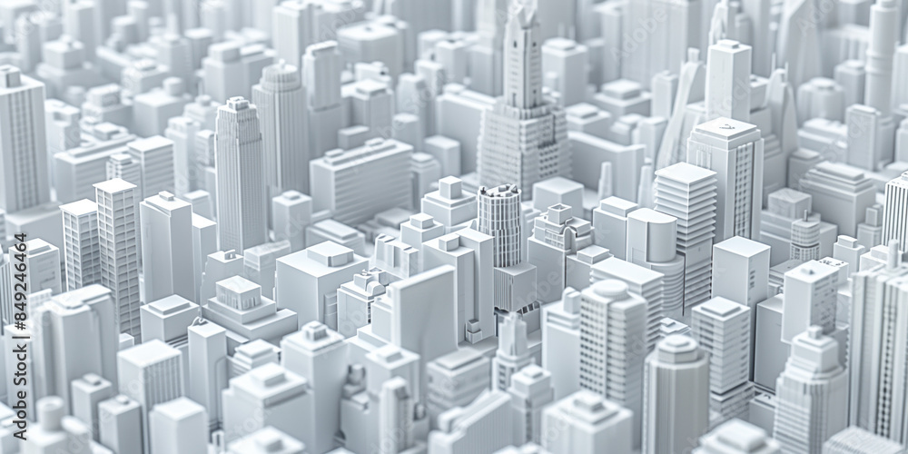 Poster birds eye view of a modern city. urban concept. white clay 3d rendering. created with generative ai 