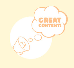 Great content banner. Megaphone icon. Cloud Thought Icon. Flat style. Vector illustration.