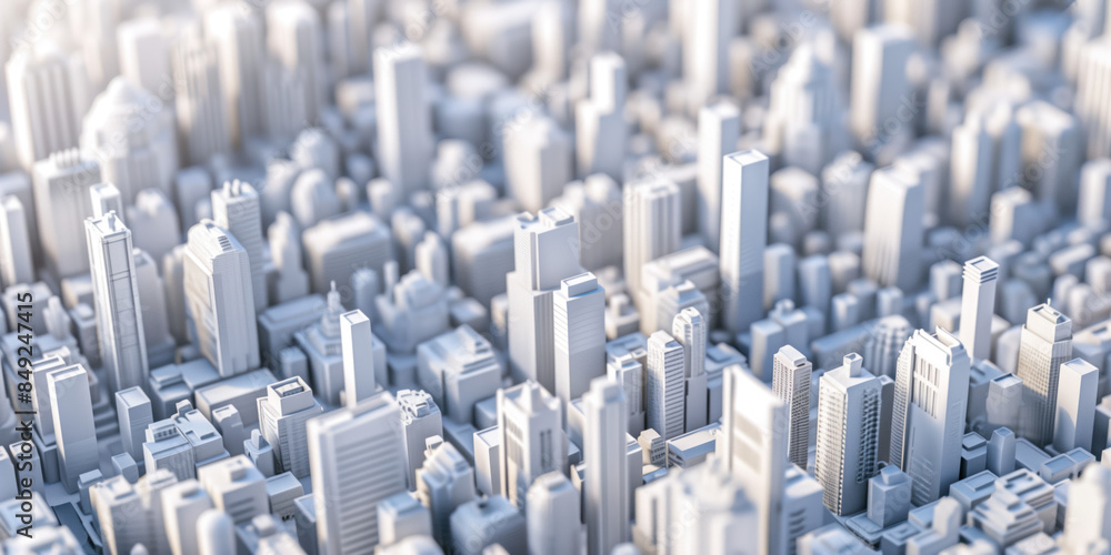 Poster birds eye view of a modern city. urban concept. white clay 3d rendering. created with generative ai 