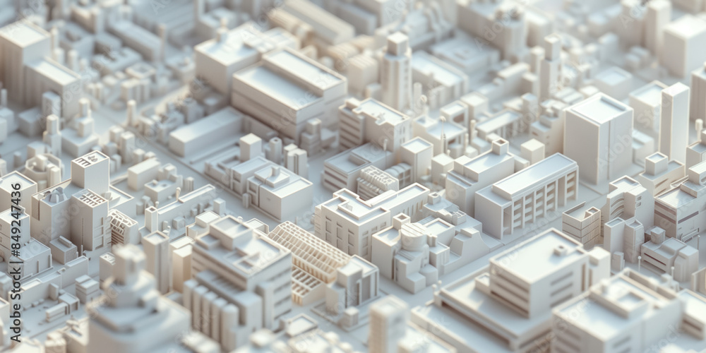 Poster birds eye view of a modern city. urban concept. white clay 3d rendering. created with generative ai 