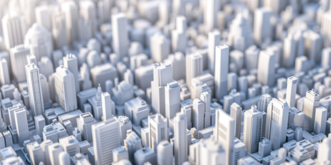 Obraz premium Birds Eye view of a modern city. Urban concept. White clay 3D rendering. Created with Generative AI technology.