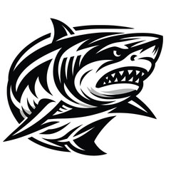 shark mascot logo in black and white silhouette