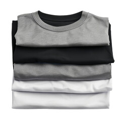 3 Sets of Folded Black, Grey, and White T-shirts isolated on transparent   - Mockup Template for Artwork Design, png file

