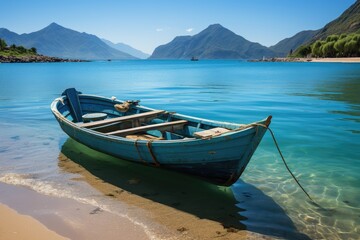 Naklejka premium My Khe beach crystal clear waters, golden sand and coconut trees., generative IA