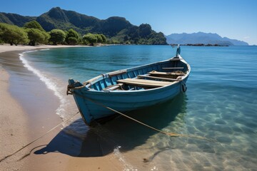 Obraz premium My Khe beach crystal clear waters, golden sand and coconut trees., generative IA