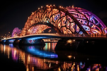 Obraz premium Dragon Bridge at night, stunning and alive., generative IA