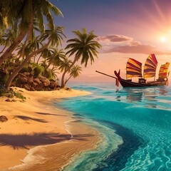 Obraz premium beach with coconut palm trees