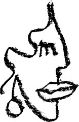 Abstract Chalk Minimalist Girl Face Drawing.