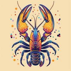 A colorful flat design cartoon drawing of a lobster from a side view, showcasing marine life elements. This vibrant illustration is perfect for various design projects related to seafood, ocean