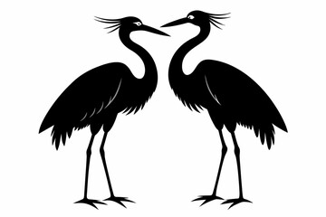 Heron couple in love  vector silhouette 