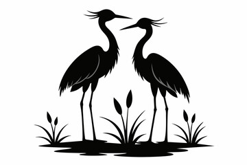 Heron couple in love  vector silhouette 