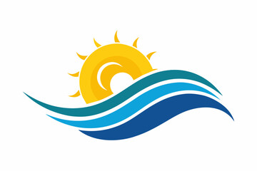 Vector illustration of wave and sun logo on white background