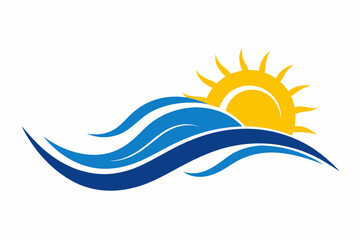Vector illustration of wave and sun logo on white background