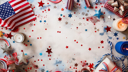 Obraz premium American Flag and 4th July Decorations: Abstract Flatlay Background 