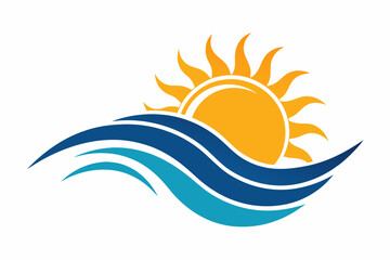 Vector illustration of wave and sun logo on white background