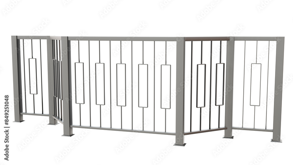 Poster 3d render showcases a stainless steel railing with clean lines and an open design, featuring a verti