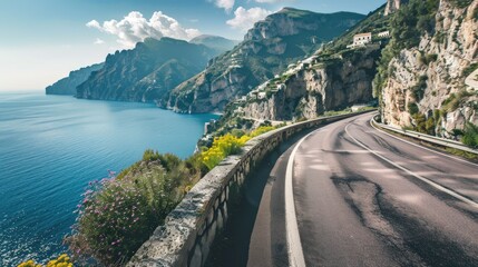 Winding Coastal Road in a Sunny Day