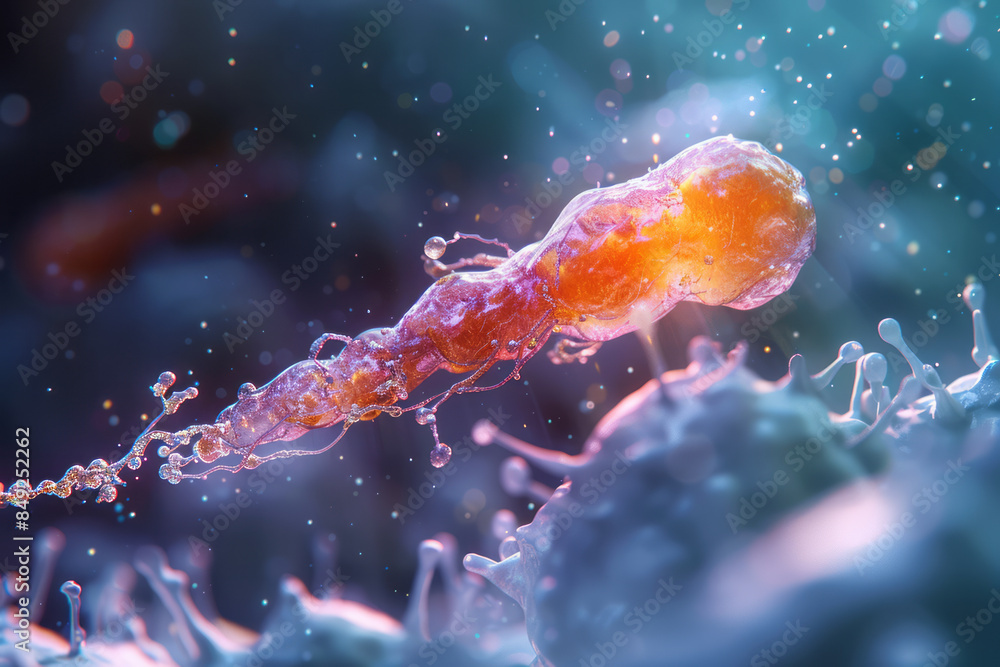Aufkleber close-up view of a single sperm penetrating the outer layer of an egg cell,