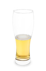 Half full glass of cold beer isolated on white