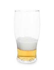 Almost empty glass of beer isolated on white
