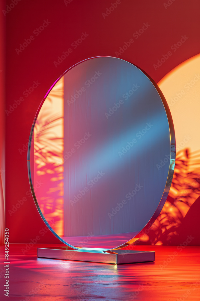 Poster minimalist background with a thin metallic frame on a soft pink surface,