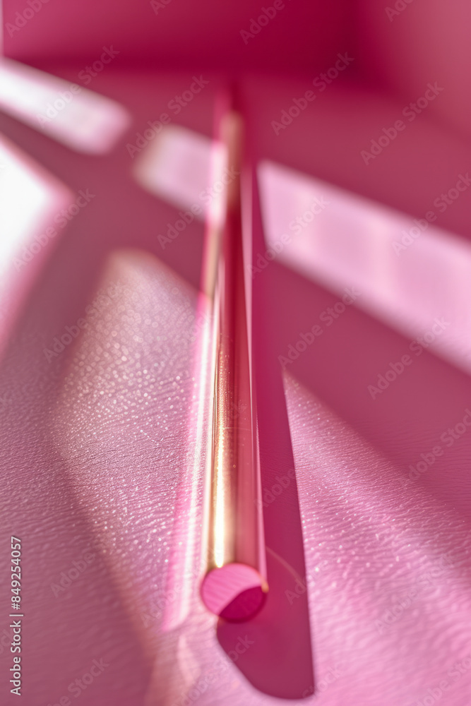 Poster minimalist background with a thin metallic frame on a soft pink surface,