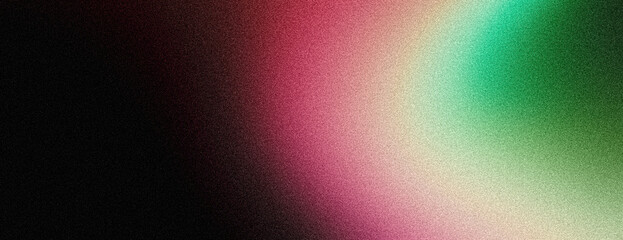 Abstract background grainy green red glowing color shape, black backdrop noisy texture dark banner poster design